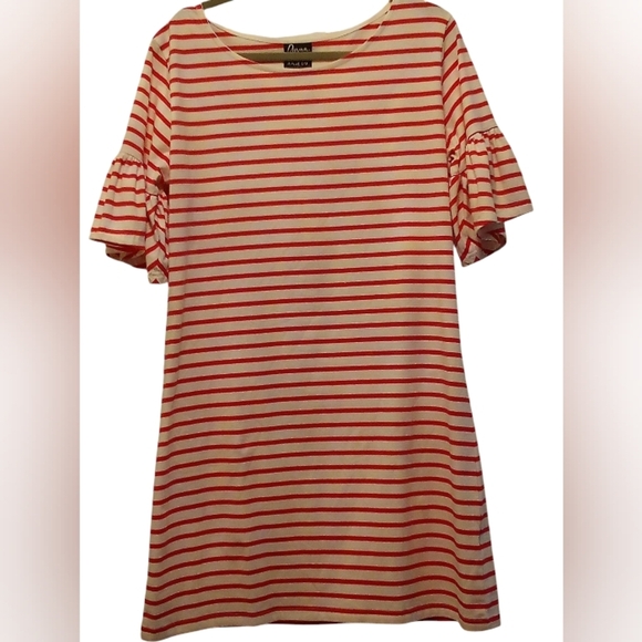 Ann Lane - NWT, Red & White Stripes, A - Line Dress W/ Ruffles On Short Sleeves - Picture 3 of 11